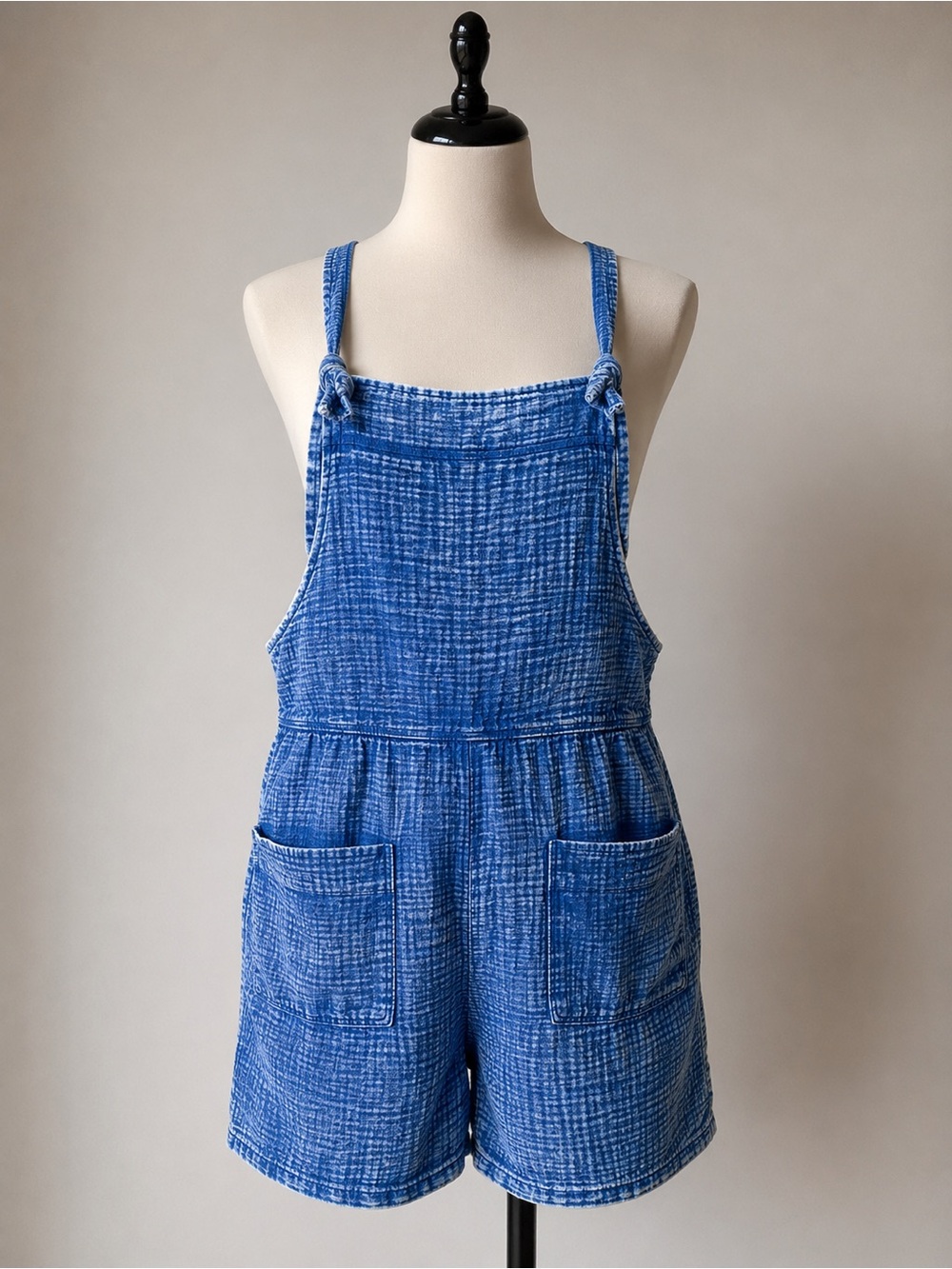 Henana Blue 100% Cotton Tie Strap Romper Overalls Medium